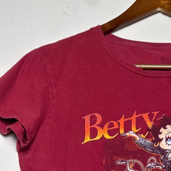 Biker Betty Boop Cartoon Motorcycle Y2K Flaming Graphic T Shirt Women S Red - Picture 9 of 10